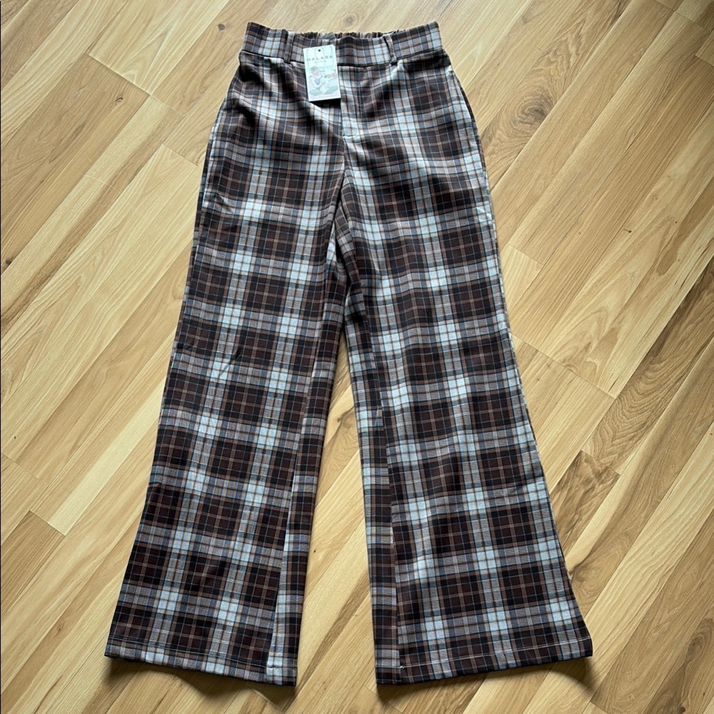 HALARA Brown and Cream Plaid Pants